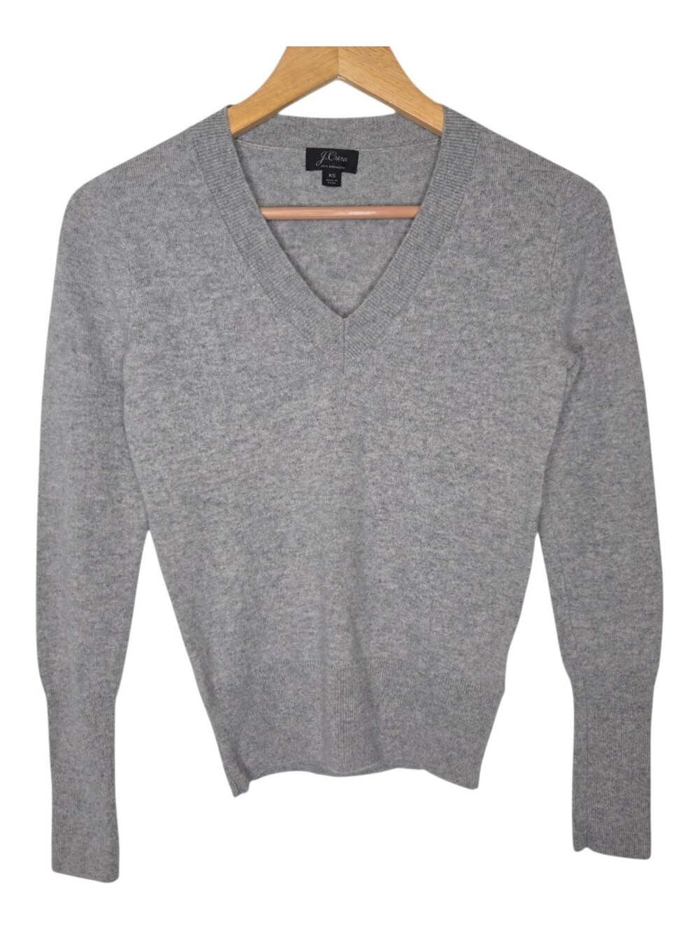 J Crew Womens Light Gray Cashmere Fitted V Neck Sweater Size XS